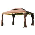 Outsunny Cenador de Jardín 295x295x265cm Pabellón con 4 Cortinas Laterales Extraíbles de Cremallera 8 Orificios de Drenaje y Doble Techo Beige(c-1)