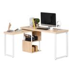 HOMCOM Mesa Escritorio en L Mesa para Computadora Giratoria 360 Grados Múltiples Formas con Estante en S de 2 Niveles Gran Espacio de Almacenaje 220x55x76 cm Roble