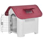 PawHut Caseta para Perro con Puerta Extraíble Base Elevada 3 Respiraderos y Ventana Abrible Caseta de Perros para Interior y Exterior 59x75x66 cm Gris Rojo