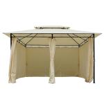 Outsunny Cenador de Jardín 3x4 m Marco Acero Gazebo con Doble Techo 6 Cortinas Laterales 8 Orificios de Drenaje Buena Ventilación para Fiestas Eventos Crema