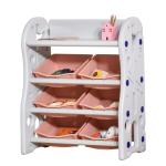 HOMCOM Estantería Infantil de Juguetes Organizador Almacenaje de Niños con 6 Cajas y Estante para Sala de Juegos Guardería Libros 76x36x92 cm Crema y Azul(c-2)