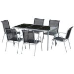 Outsunny Conjunto de Muebles Exterior para Jardín de 7 Piezas Incluye 1 Mesa y 6 Sillas con Resposabrazos Fabricado a Acero 150x90x72cm Negro(c-1)