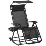 Outsunny Silla Mecedora de Jardín Plegable Tumbona Reclinable con Techo Protección Solar Reposacabezas Extraíble y Reposapiés Estructura de Acero 120x67x102 cm Negro