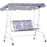Outsunny Balancín de Niños para Jardín de 2 Plazas con Toldo Ajustable en Ángulo Cinturones de Seguridad y Bonito Estampado al Aire Libre 110x70x110 cm Azul