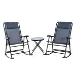 Outsunny Set de Muebles de Jardín Mesa Redonda Ø46x49 cm y 2 Sillas Mecedoras 68x90x106 cm Plegables con Bloqueo para Exterior Patio Gris