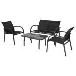 Outsunny Conjunto Set Muebles de Jardín para Interiores y Exteriores 4 Piezas Incluye Una Mesa 84x44x36cm Dos Sillones 67x60x76 cm y Una Sofá 67x110x76 cm Estilo Elegante Negro