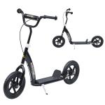 HOMCOM Patinete Scooter 2 Ruedas 12 Pulgadas Monopatín para Niños y Adultos Manillar Ajustable con Freno y Caballete Carga 100kg 120x52x75-86cm Acero(c-2)