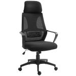 Vinsetto Silla de Oficina Ergonómica Silla de Escritorio Basculante Ajustable en Altura con Respaldo 5 Ruedas 64x55x116-126 cm Negro