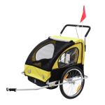 HOMCOM 2 en 1 Remolque de Bicicleta para Niños de 2 Plazas con Amortiguadores Convertible en Carro para Correr con Barra y Kit de Footing 129x85x105cm(c-1)