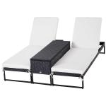 Outsunny Conjunto de 2 Tumbonas de Jardín con Cojines Acolchados Ratán con Mesa Auxiliar para Piscina o Terraza Carga 160kg 195x60x86 cm(c-2)