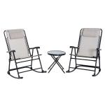 Outsunny Set de Muebles de Jardín Mesa Redonda Ø46x49 cm y 2 Sillas Mecedoras 68x90x106 cm Plegables con Bloqueo para Exterior Patio Beige