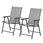 Outsunny Conjunto de 2 Sillas Plegables para Exterior Con Reposabrazos Sillas para Balcones Jardín Terraza 58x64x94 cm Gris Carga 100kg
