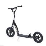 HOMCOM Patinete Scooter 2 Ruedas 12 Pulgadas Monopatín para Niños y Adultos Manillar Ajustable con Freno y Caballete Carga 100kg 120x52x75-86cm Acero Negro