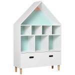 HOMCOM Estantería de Madera Infantil Librería para Niños con 4 Compartimentos 1 Puerta y 2 Cajones Extraíbles con Ruedas para Libros Juguetes 80x34x130 cm Rosa y Blanco(c-1)
