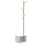HOMCOM Perchero de Pie con Zapatero Colgador Tipo Árbol Moderno 6 Ganchos Colgador de Ropa Bolsa Banco con Almacenamiento Pasillo Entrada Bambú y MDF 40x30x180cm(c-1)