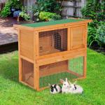 PawHut Casa para Conejos Exterior Conejera Grande de Patas Elevadas con Bandeja Extraíble Fácil de Limpiar Estable Buena Ventilación 90x45x65cm Color Madera(c-2)