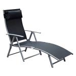 Outsunny Tumbona Plegable de Jardín con Respaldo Ajustable a 7 Niveles Acero y Textliene con Almohada Relax en Exterior Piscina Terraza Camping - Negro - 137x63.5x100.5cm