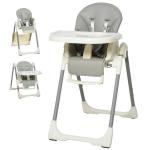 HOMCOM Trona para Bebé Evolutiva Ajustable y Plegable con Doble Bandeja Trona Portátil de +6 Meses Reclinable con 2 Ruedas y Frenos 55x80x104 cm Gris