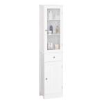 kleankin Armario Alto para Baño Mueble Auxiliar de Baño de Estilo Moderno con 2 Puertas Estantes Ajustables y 1 Cajón 40x27x171,5 cm Blanco(c-1)