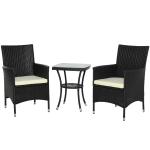 Outsunny Conjunto de 1 Mesa 2 Sillas Muebles Ratán para Jardín Exterior Patio Terraza con Cojín Poli Ratán Marco Metal Color Marrón(c-2)