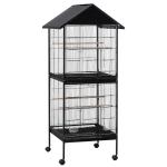 PawHut Jaula Grande para Pájaros de 2 Pisos con Ruedas 8 Comederos 4 Perchas y Bandejas Extraíbles para Canarios Loros 71,5x72x170 cm Negro