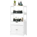 kleankin Armario de Baño con 3 Estantes Cajón y 2 Puertas Mueble de Almacenamiento de Suelo Moderno para Cocina Dormitorio Salón 60x33x122,5 cm Blanco