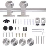 HOMCOM Kit de Herrajes para Puerta Corredera 200 cm Guía de Puerta Corrediza Riel Madera Accesorios Aleación de Aluminio Marrón(c-1)