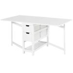 HOMCOM Mesa de Comedor Plegable Mesa Extensible con 2 Alas Laterales 2 Cajones y 1 Estante Almacenaje para Cocina Carga Total 50 kg 150x80x74 cm Blanco