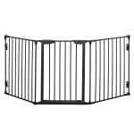 PawHut Barrera de Seguridad para Mascotas Rejilla de Protección Plegable de 3 Paneles con Cierre Inteligente para Escalera Pasillo 180x74,5 cm Negro(c-1)
