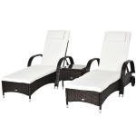 Outsunny Set de 2 Tumbonas Chaise Longue + 1 Mesa de Ratán para Jardín o Terraza Sillas con Cojín y Respaldo Ajustable a 5 Niveles - Negro(c-2)