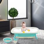 HOMCOM Bañera para Bebé Plegable 3 en 1 Juego de Ducha para 0-3 Años Portátil Bañera Lavabo Taza de Champú Ergonómico con Base Antideslizante 84,5x50,5x24 cm Salmón(c-3)