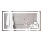 kleankin Espejo de Baño con Iluminación LED de Bajo Consumo Espejo de Pared con Botón Sensible al Tacto Impermeable 80x60x4 cm Plata(c-2)