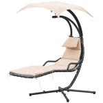 Outsunny Tumbona Colgante con Sombrilla Hamaca Sillón Balancín para Jardín con Toldo Estructura Estable de Acero 190x115x190 cm Beige