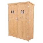 Outsunny Cobertizo de Madera Caseta Exterior Armario Herramientas de Jardinería Doble Puertas Techo Asfáltico Compartimientos de Diferentes Tamaños 127.5x50x164cm Madera Maciza