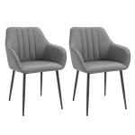 HOMCOM Juego de 2 Sillas de Comedor Decorativas Tapizadas en Lino Transpirable con Respaldo Ergonómico Reposabrazos y Patas de Metal 59,5x56,5x81 cm Gris