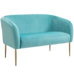 HOMCOM Sofá de 2 Plazas Sofá Doble Moderno con Patas Metálicas Asiento Acolchado Apoyabrazos y Respaldo Curvos para Salón Dormitorio 124x73x76 cm Turquesa Claro