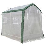 Outsunny Invernadero de Jardín 240x180x200 cm Túnel con 4 Ventanas y Puerta Enrollable para Cultivo de Plantas Flores Verduras Cubierta PE y Marco Acero Blanco