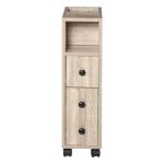 kleankin Armario de Baño Mueble para Baño Espacio Limitado con Ruedas Universales 2 Frenos Estantes Abiertos Armario Cajón 18x30x68,5 cm Madera Roble