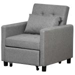 HOMCOM Sofá Cama Individual Sillón con Respaldo Reclinable Cojín desenfundable Asiento Acolchado y 4 Ruedas 69x82.5x84 cm Gris(c-1)