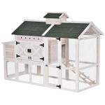 PawHut Gallinero Exterior de Madera de Abeto Jaula para Gallinas Pollos con Zona Abierta Ponedero Bandeja Extraíble y Techo Abatible 180x80,5x130 cm Blanco y Verde