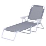 Outsunny Tumbona Reclinable y Plegable de Jardín con Respaldo Ajustable en 4 Posiciones Marco de Metal Textilene Transpirable 160x66x80 cm Gris