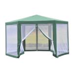 Outsunny Carpa Gazebo 3,9x2,5m tipo Cenador Hexagonal con Mosquitera para Jardín y Terraza φ3.9m de Poliéster Repelente al Agua Color Azul(c-3)