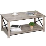 HOMCOM Mesa de Centro Mesa Auxiliar Estilo Industrial Retro con Estante Inferior Marco en Forma de X Bordes Protectores 102x56x45,5 cm Roble
