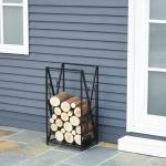HOMCOM Estante Porta Leña para Chimenea con 4 Herramientas Incluidas Marco de Acero Estable Carga 100 kg 46x30x76 cm Negro(c-1)