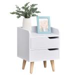 HOMCOM Mesa de Noche Multiusos Mesita Auxiliar para Sala de Estar o Dormitorio con 2 Cajones Espaciosos Patas Elevadas de Pino 33x28x42cm