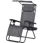 Outsunny Tumbona Plegable Gravedad Cero Con Toldo y Reposabrazos Tumbona Reclinable Bandeja Extraíble 160x64x79 Gris Carbón