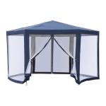 Outsunny Carpa Gazebo 3,9x2,5m tipo Cenador Hexagonal con Mosquitera para Jardín y Terraza φ3.9m de Poliéster Repelente al Agua Color Azul(c-2)