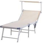 Outsunny Tumbona Plegable y Reclinable con Toldo Incorporado Aluminio y Texteline para poner junto a piscina 169x72x55/72cm Beige(c-1)