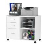 HOMCOM Armario de Oficina para Impresora Soporte de Máquinas con 4 Compartimentos Armario de Puerta Ruedas 2 Frenos 100x40x71 cm Blanco(c-2)