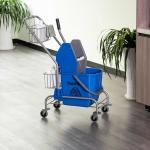 HOMCOM Cubo de Fregona Cubo Fregado Comercial con Escurridor de Presión Hacia Abajo Ruedas y Cestas Capacidad de 26L 73x45x95cm(c-1)